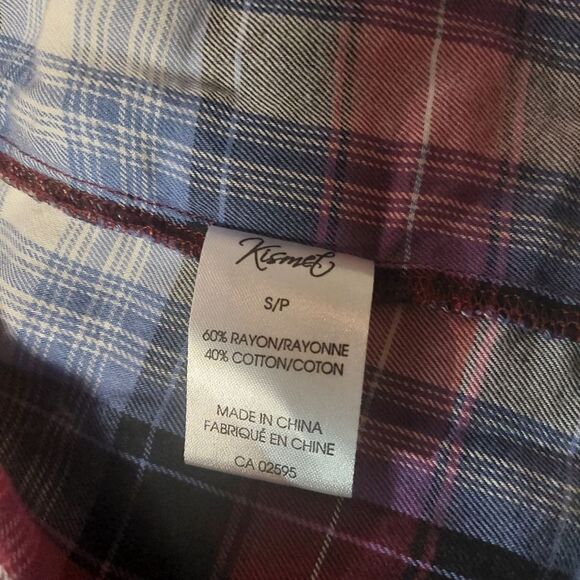 Womans Top sz S/P Pink Purple Black Plaid Open Waterfall Front Long Sleeve - Picture 7 of 7